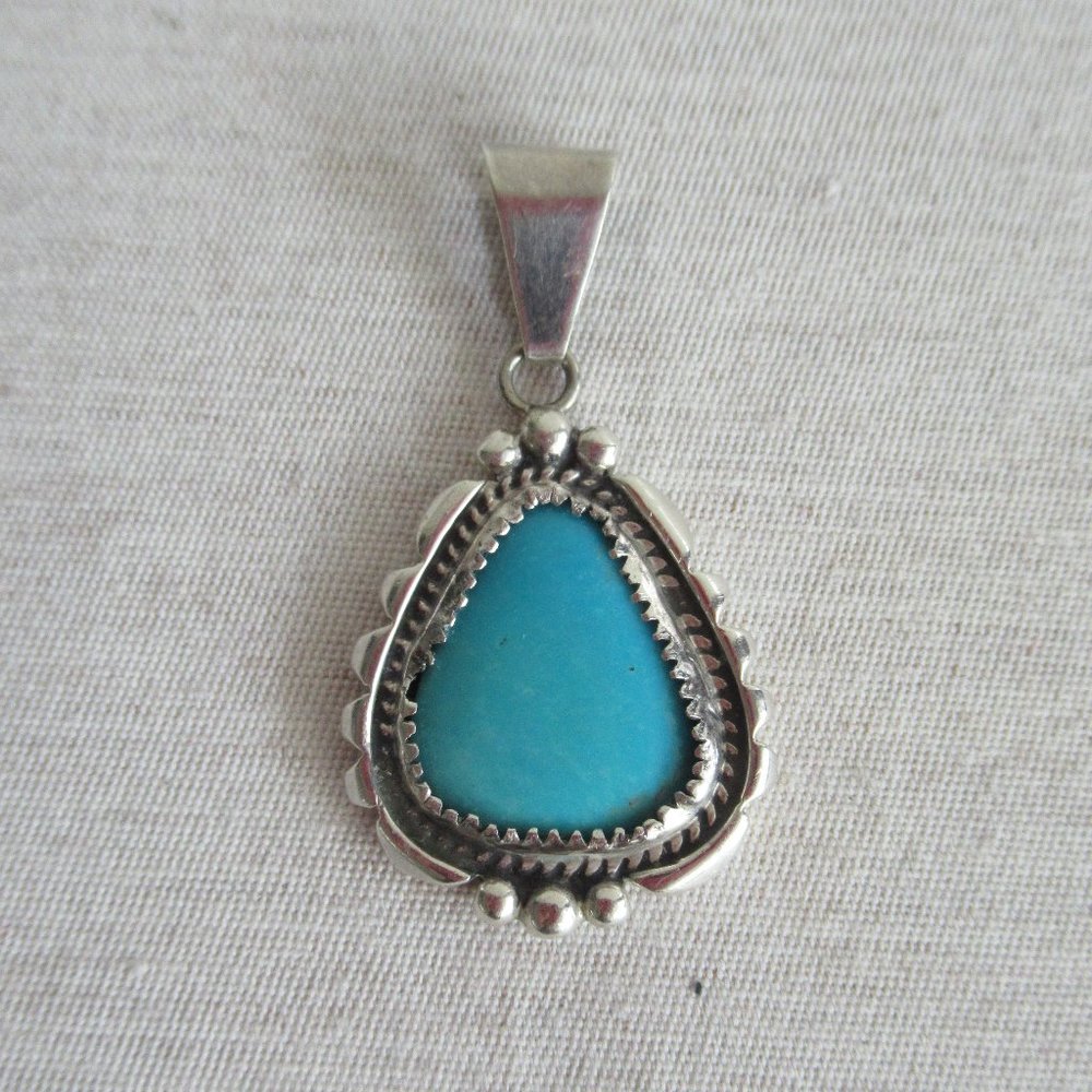 VTG State Sterling Silver Sleeping B Turquoise Navajo Pendant Signed WP 1.75" H - Picture 2 of 11